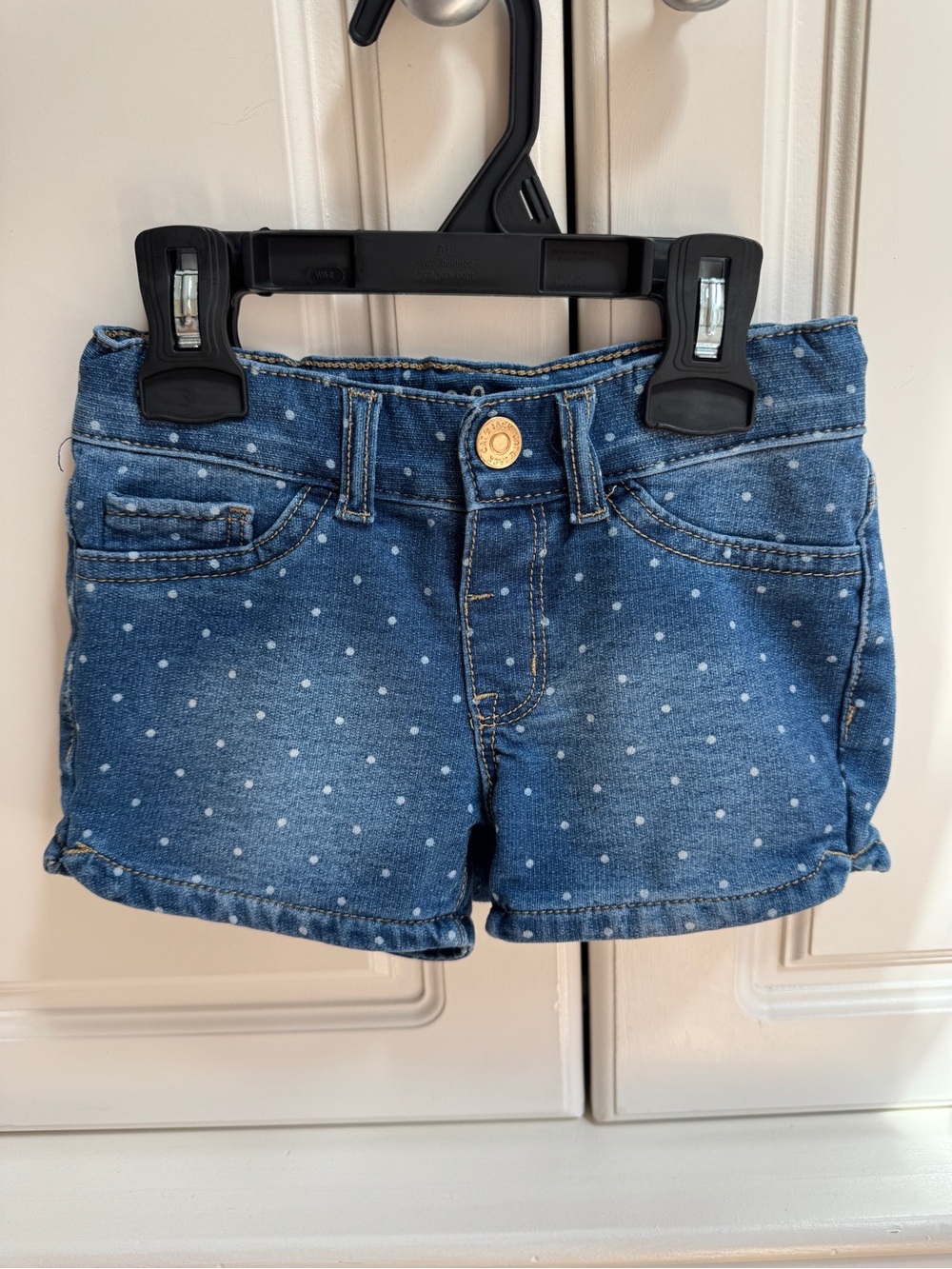 Cat & Jack Adjustable Super Soft Stretch Denim Jean Shorts w/ White Polka Dots 4